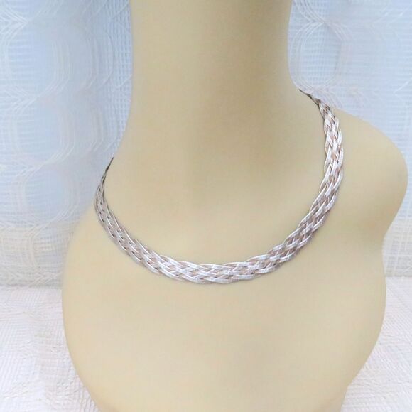 Sterling Silver Bracelet and Necklace 18 Inch 6 Strand Braided Herringbone - Picture 5 of 6